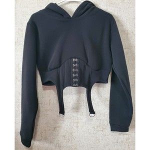 Black Crop Corset Hoodie Very Fuzzy Inside Like New Medium